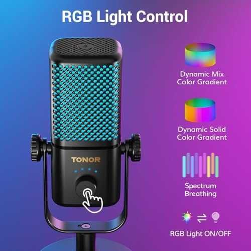 Нов Геймърски безжичен микрофон с RGB светлини, 15ч работа, USB съвместим