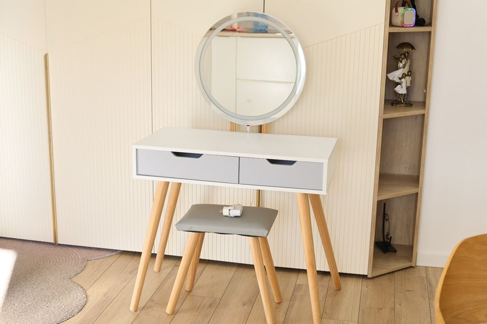 Masa Machiaj cu Iluminare LED, Scaun, Oglinda