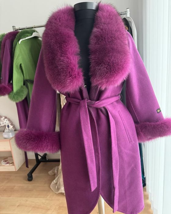 Vand palton din lana de Alpaca cu vulpe naturala