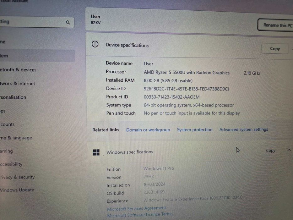 Laptop LENOVO IdeaPad 3 17ALC6 – 17.3", Ryzen, 8GB RAM, 256GB SSD, stare foarte bună