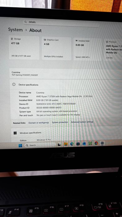 Vând Laptop Gaming ASUS TUF FX505DT