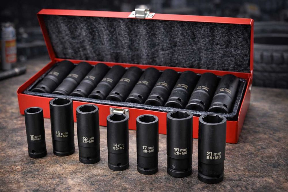 Set tubulare impact lungi 1/2 10-24 mm CR-MO 10 piese cutie metalica