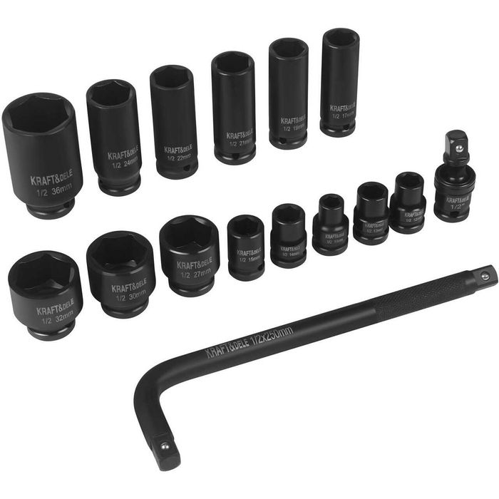 Trusa tubulare de impact 1/2" 16 bucati, Kraft