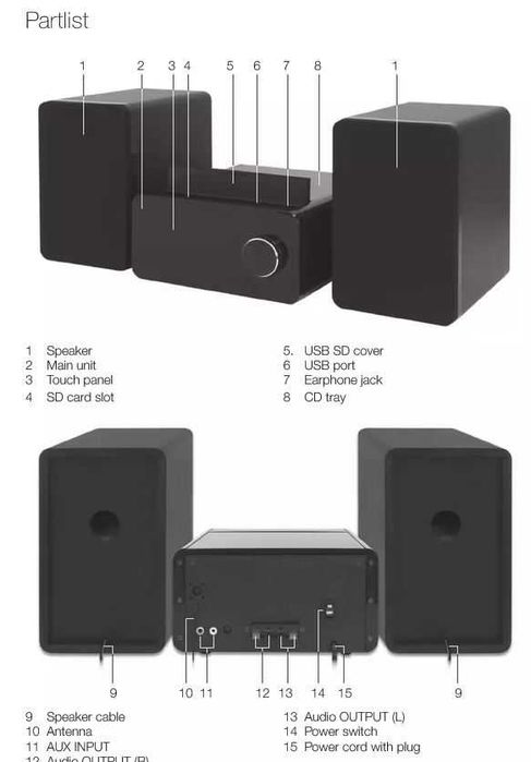 Micro system audio PEAQ PMS200BT-W USB, SD, FM, CD mp3, AUX