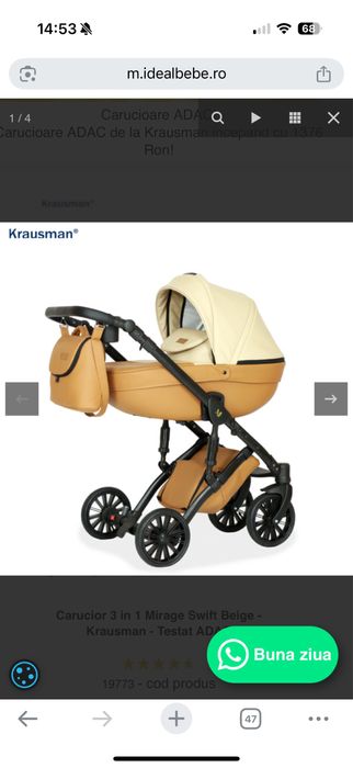 Carucior 3 in 1 Mirage Swift Beige Krausman