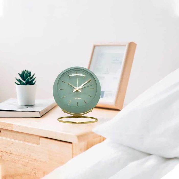 Ceas desteptator Luxury analogic, design clasic din metal, Verde/Auriu