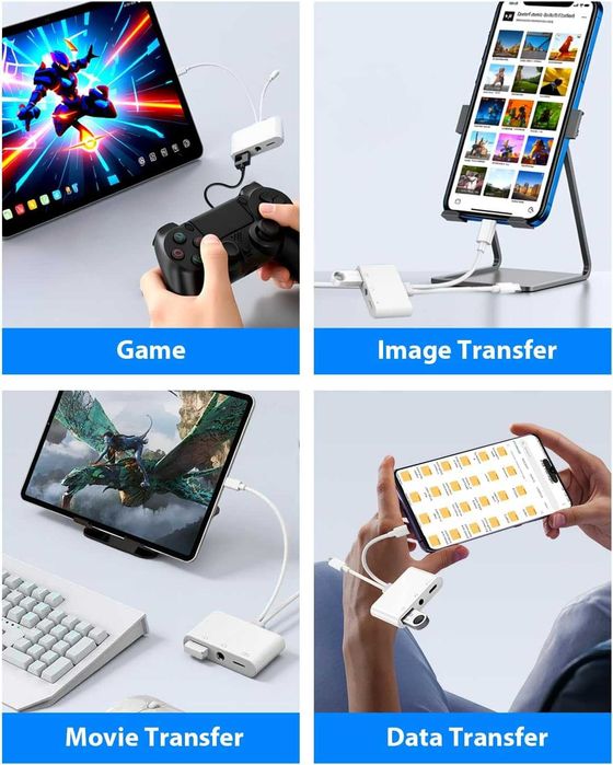 3-в-1 Lightning + USB C към Jack адаптер