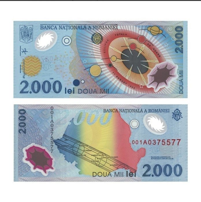 Bancnotă de colecție 2000 lei eclipsa 11 August 1999