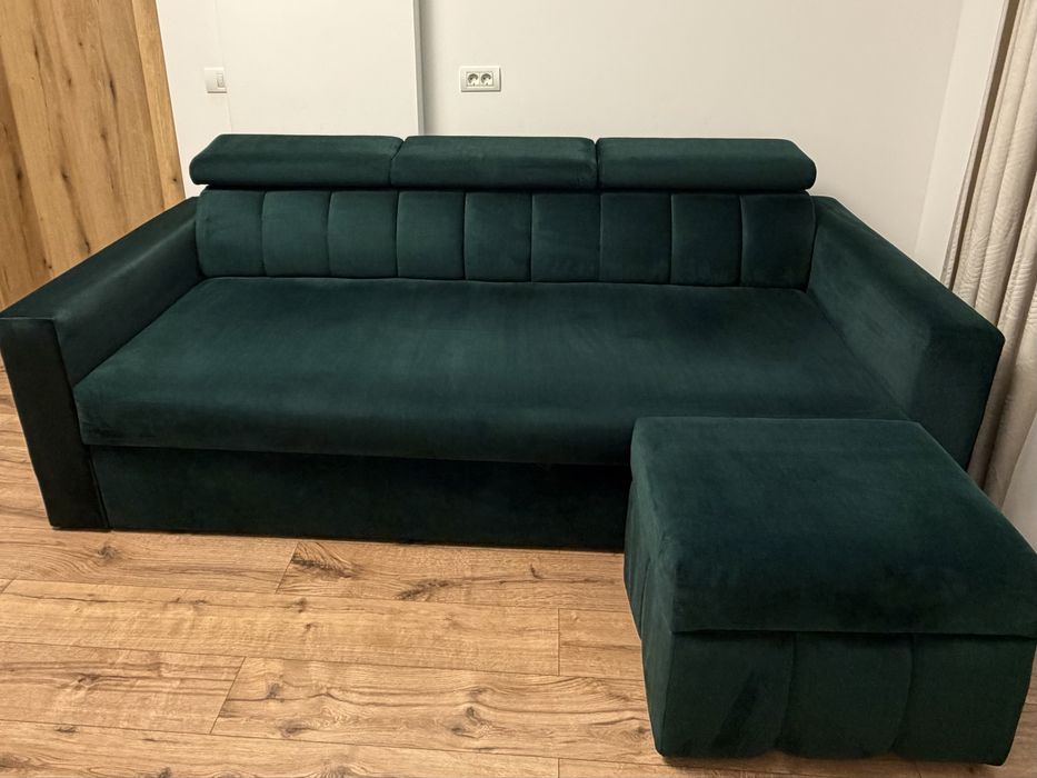 Canapea extensibilă Sofamix, verde + puf cu depozitare