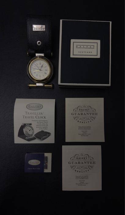 Dalvey Scotland X Leather Travel Clock Black Caviar