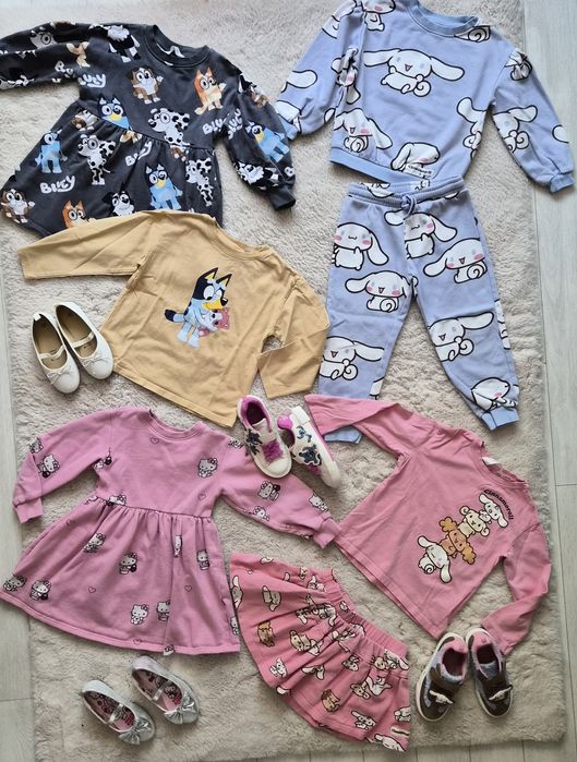 Детски дрехи Cinnamoroll, Stitch, Hello Kitty, Bluey 2-4год h&m и ОБУВКИ 28