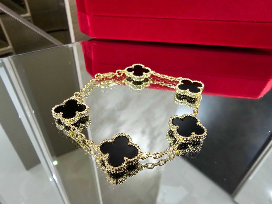 Van Cleef & Arpels VCA Black Onyx 5 Motifs Alhambra Дамска Гривна