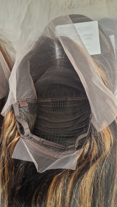 Естествена черна чуплива перука с руси кичури 75 см - Lace Front 13x6