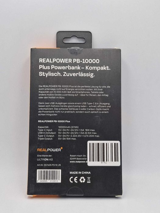 Real Power PB Sigilat - 10000 mAh, Negru [#8192#]