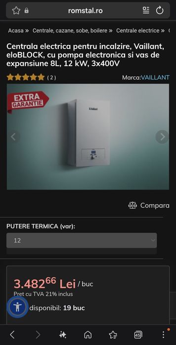 Centrala electrica Vailant eloblock 12kw+ boiler TESY 100l