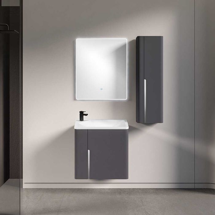 Комплект за баня ELIA DARK GREY 60 см - шкаф, LED огледало и колона