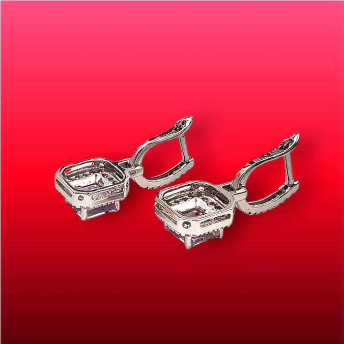 Дамски златни обеци от 14К бяло злато и диаманти