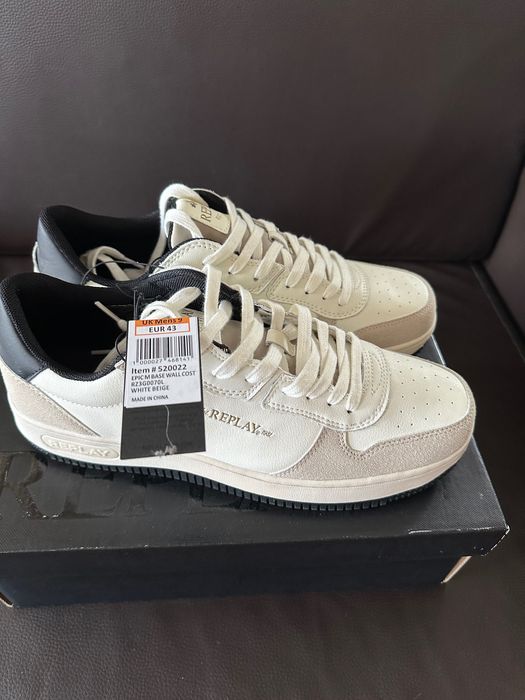 REPLAYWhite/Beige Leather Trainers  Кожени Нови