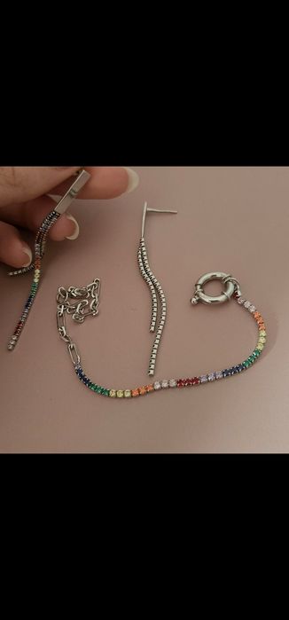 Set argint brățară și cercei
