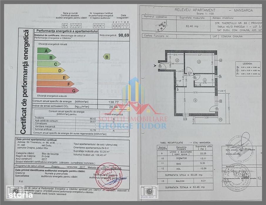Apartament 95 mp, 2 camere + mansarda,  Str. Tineretului Nr 66,  Chiaj