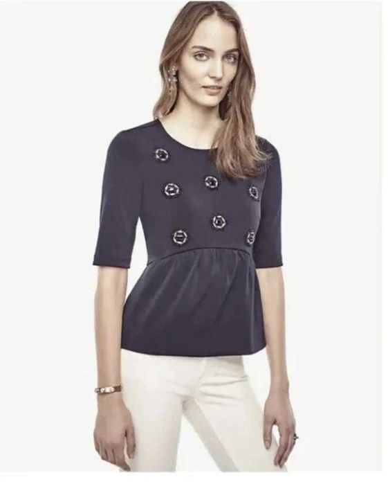 Тъмносиня плетена блуза с мъниста Ann Taylor, размер XL