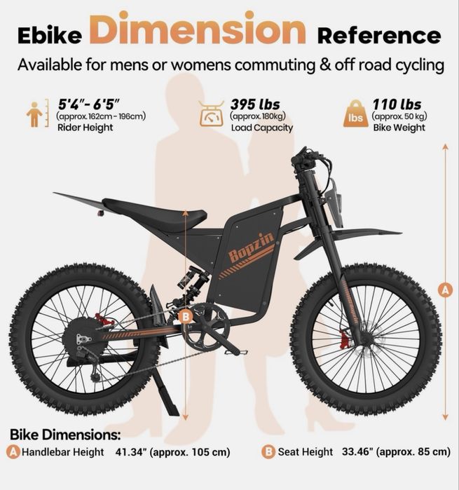НОВО!!! Електрически OFF Road Велосипед Bopzin Q8 3000W 60V/35AH
