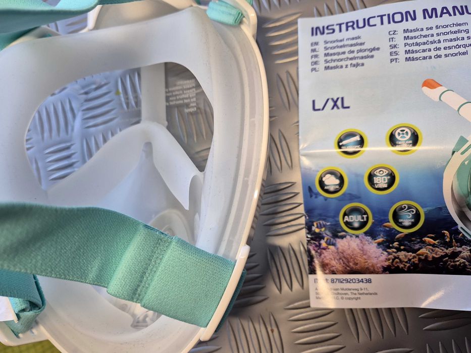 Маска за гмуркане с шнорхел, Бял/Зелен, L/XL