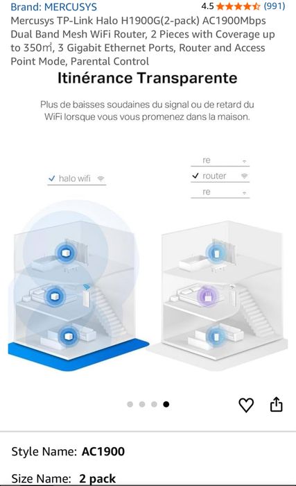 Mercusys TP-Link Halo H1900G(2-pack) AC1900Mbps, sigilat transport inclus