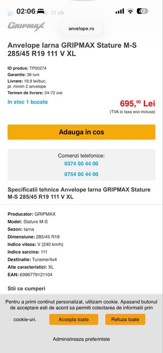 Vand cauciucuri 2 marimi Gripmax sport xxl r19 2 ierni folosite uzate 15 % maxim