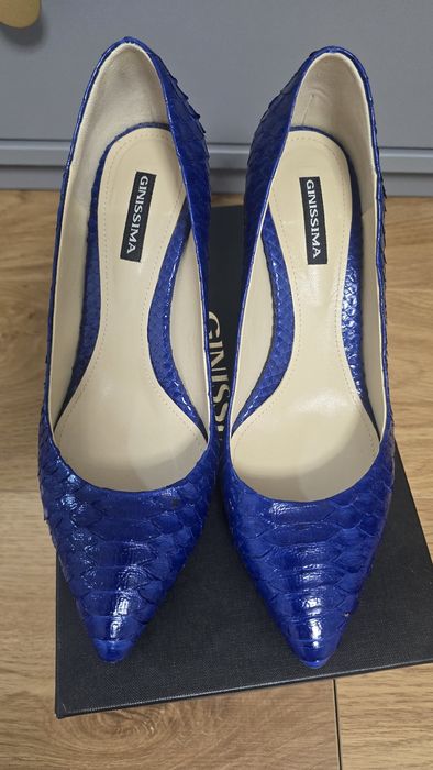 Pantofi dama Ginissima piele crocodil, albastri, impecabili.,nr 40