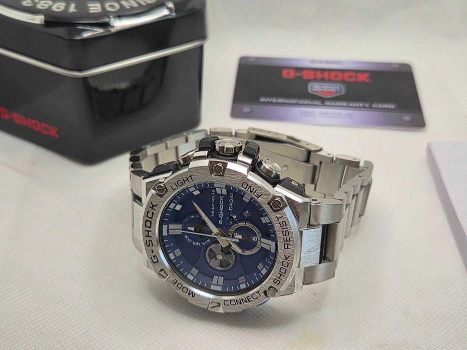 Ceas Sport Barbati Casio g shock GST B100d full metal , SILVER- BLUE Nou.Garantie 2ani