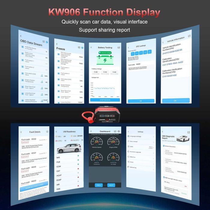 OBD2 диагностика KONNWEI KW906, Bluetooth 5.2 Android IOS съвместим OBDII