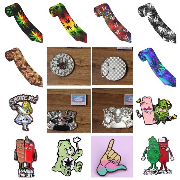 Галстуки яркие броские мужские из коллекции  "сорняки". Пряжки д/ремня