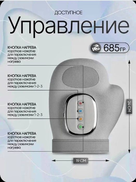 Перчатка массажёр для кисти рук и пальцев с подогревом USB Доставка