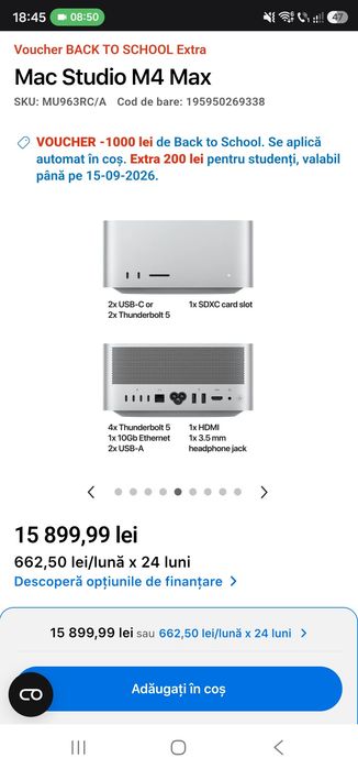 Mac studio m4 max 36 gb ram, 512gb 14 core, 32 gpu. Zalau • OLX.ro
