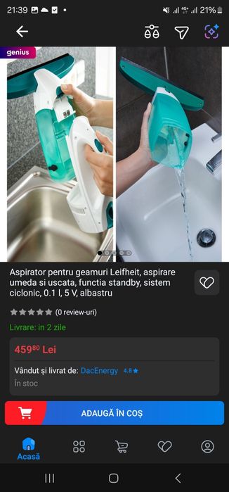 Aspirator pentru geamuri Leifheit aspirare umeda si uscata, functia standby sistem ciclonic 0.1 l, 5 V