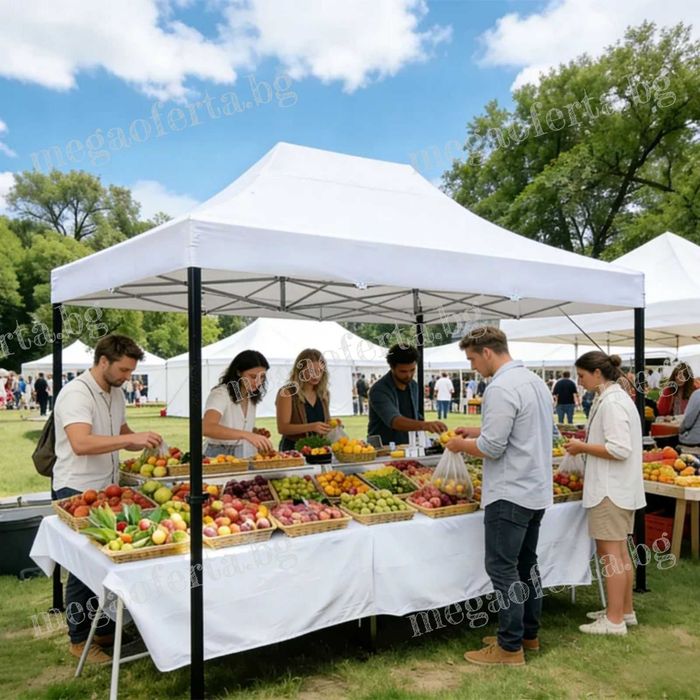 Сгъваема Шатра 3х4.50 с Усилена Конструкция и Гумирано Бяло Покривало
