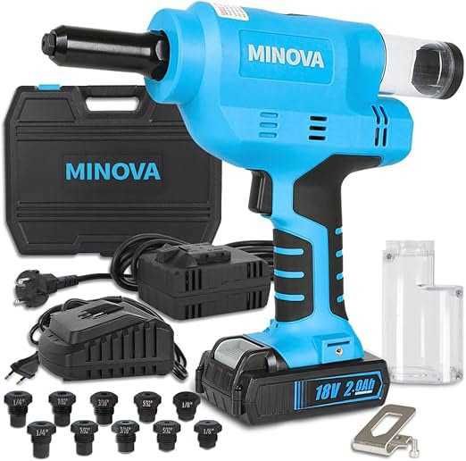 MINOVA Pistol de nituire fără fir, pistol de nituire fără perii de 18 V KD-02X+