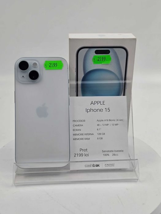 Iphone 15 128GB Bat100% 28cc Produs Ca Nou Garantie 24 Luni CashBox