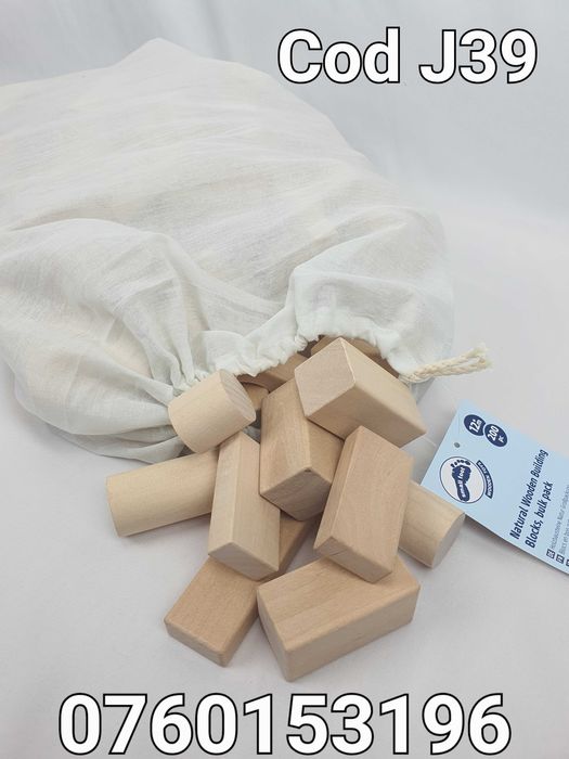Cuburi de constructie din Lemn Natural pentru copii-200 de Bucati-J39