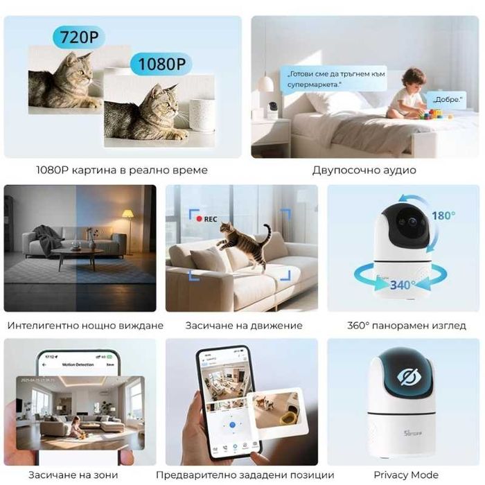 SONOFF CAM Pan-Tilt 2 – WiFi смарт камера 1080P Full HD с 360° обзор, IR нощно виждане и AI разпознаване