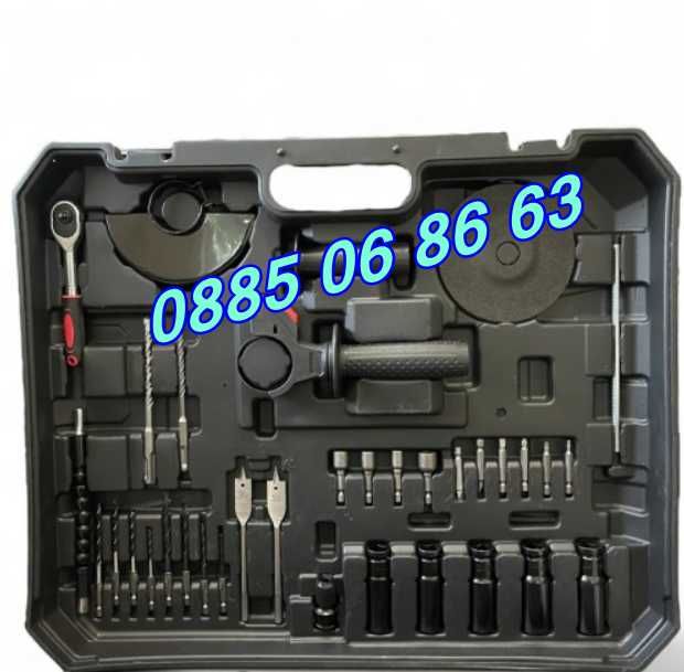 Комплект 5 в 1 перфоратор, винтоверт, гайковерт, ъглошлайф и LED лампа