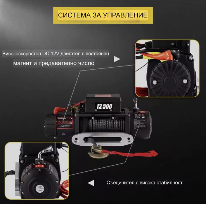 Електрическа лебедка 13.500LB 12V. 27м