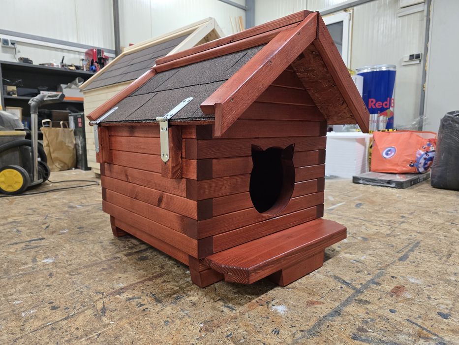 Cusca pisici, casuta lemn masiv