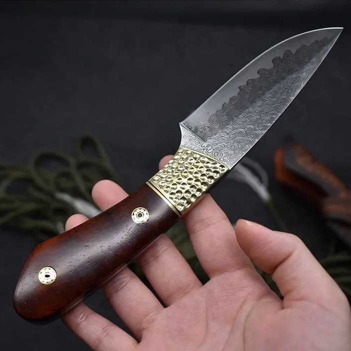 Cutit tactic, lama Damasc Full Tang, teaca piele naturala cu imprimeu