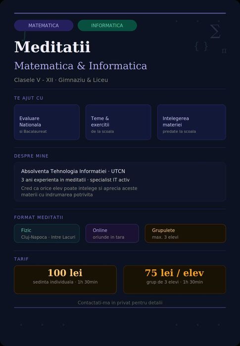 Meditatii Matematica si Informatica Cluj-Napoca (si in vacanta de vara)