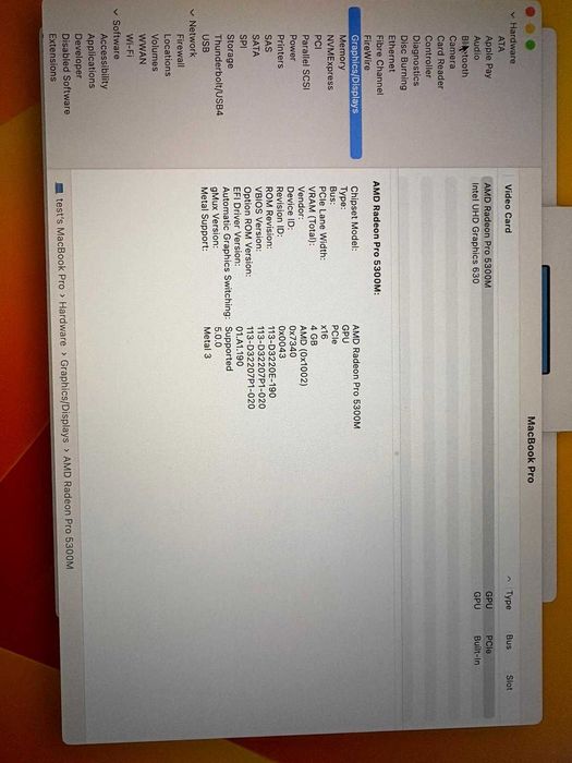 MacBook Pro 16” (2019)–i7 2.6 GHz, 16GB RAM, SSD 512GB, AMD Radeon Pro