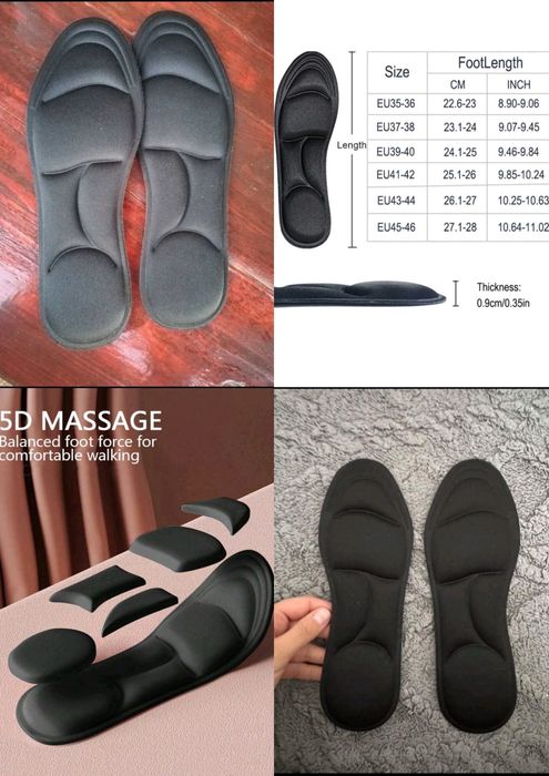 Branțuri 5D spumă cu memorie, suport arc, mărime 45-46, culoare negru