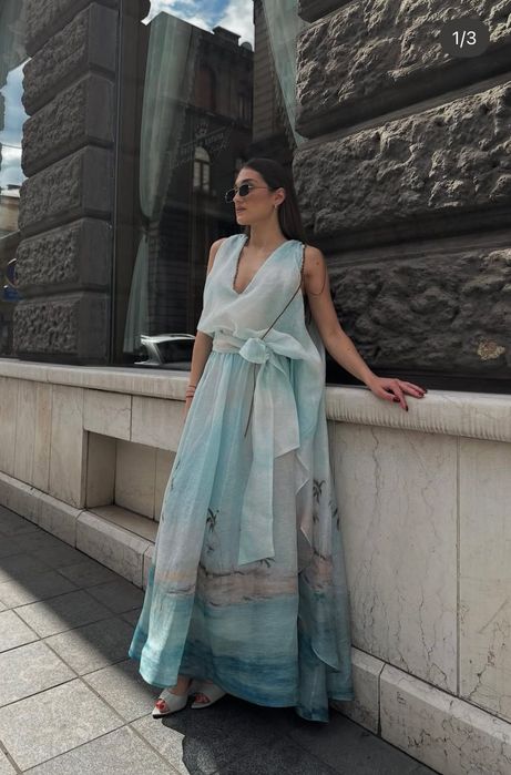 Уникална рокля лен с памук