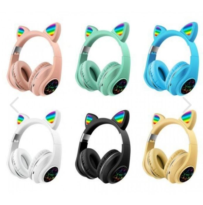 ХИТ ПОДАРЪК ! Блутут слушалки котешки уши Розов син черен лилав зелен
